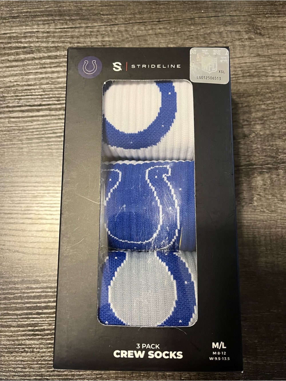 Strideline Unisex Indianapolis Colts Blue/White Crew Socks - 3 Pack box set NWT